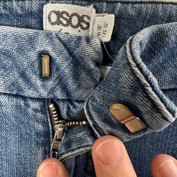 Asos Blue Denim Jeans Raw Hem Straight Leg Size 38"x25" NEW - Picture 5 of 5